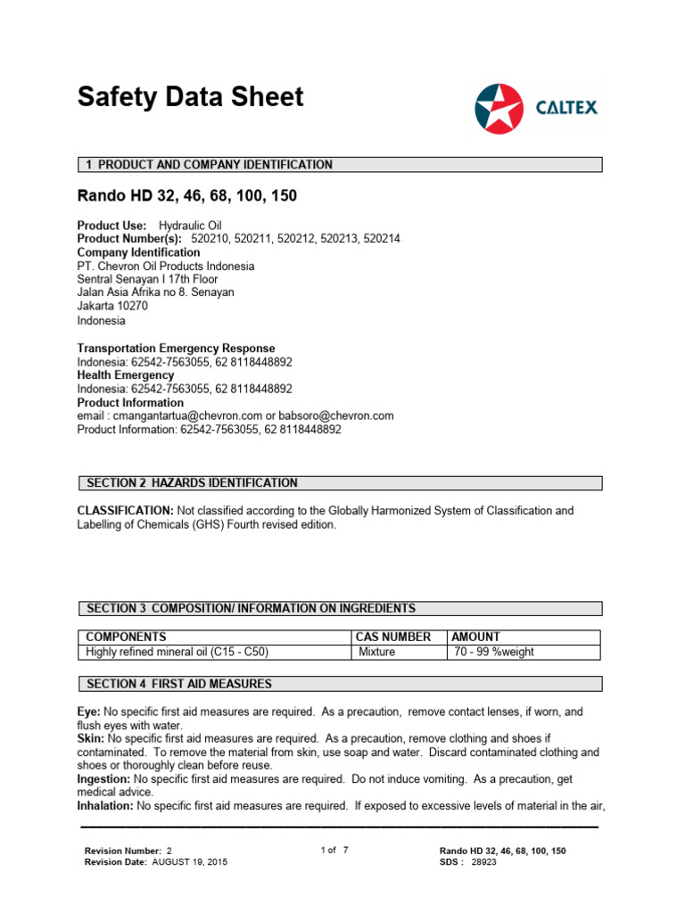 Chevron Rando HD 220 Safety Data Sheet | PDF | Toxicity | Dangerous Goods