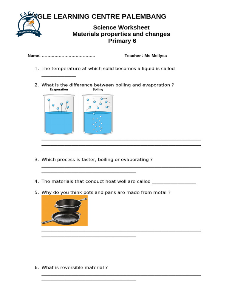 Properties and Changes of Materials Worksheet | PDF