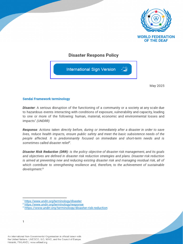 WFD Disaster Response Policy | PDF | Disaster Risk Reduction ...
