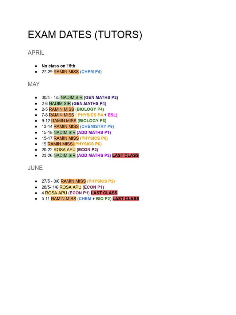 Exam Schedule for Apu and Nadim | PDF