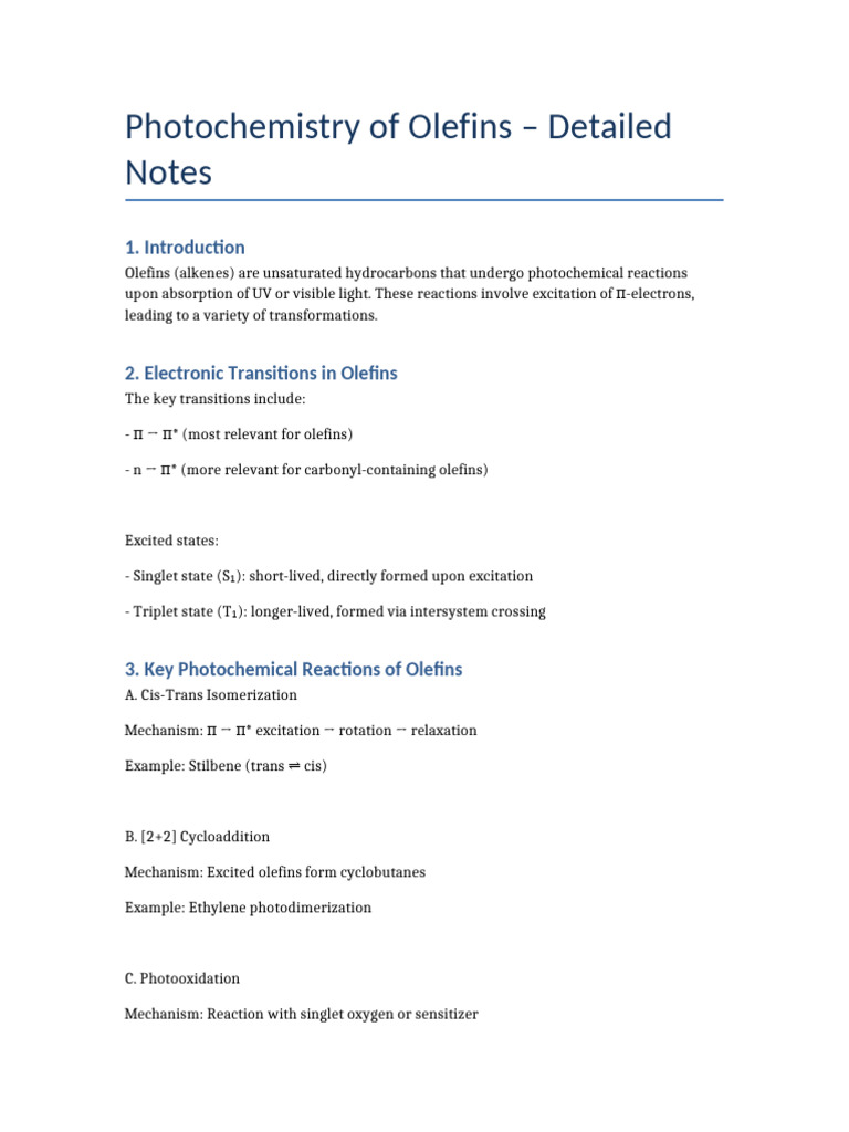 Photochemistry of Olefins Explained | PDF | Alkene | Photochemistry