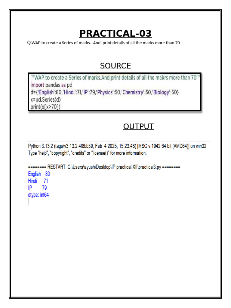 Series of Marks Above 70 Output | PDF