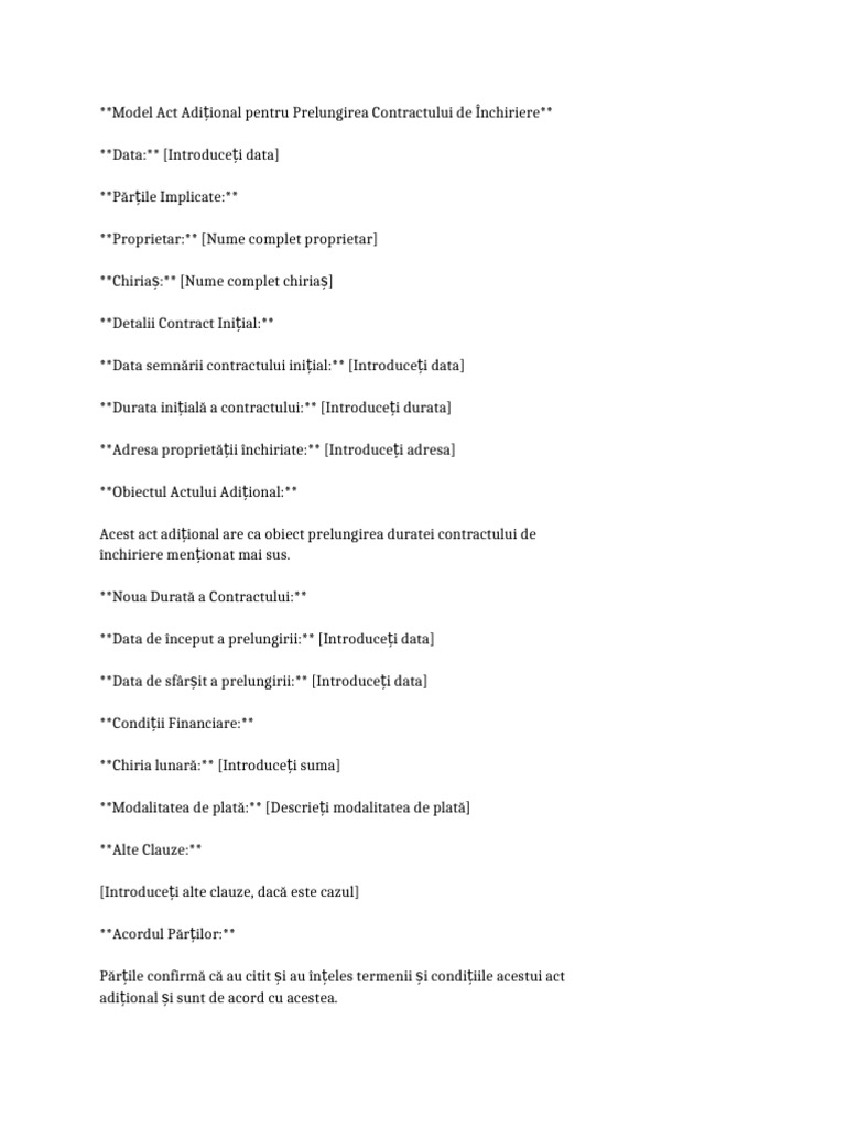 Model Act Aditional Prelungire Contract Inchiriere | PDF