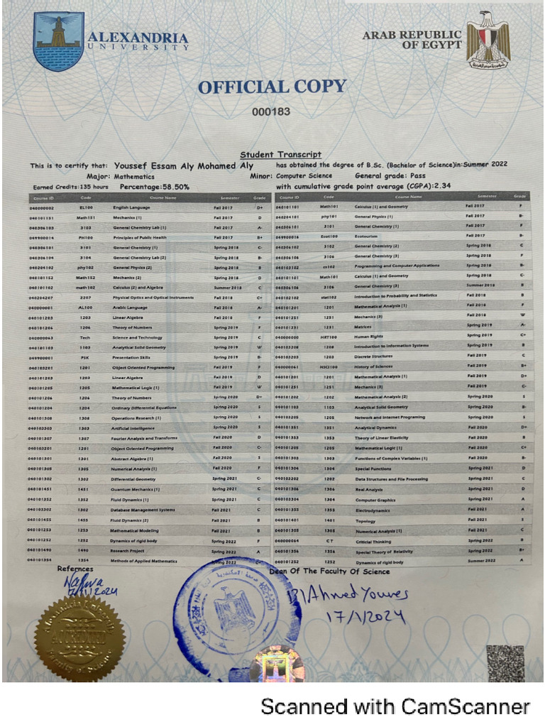 University Transcript | PDF