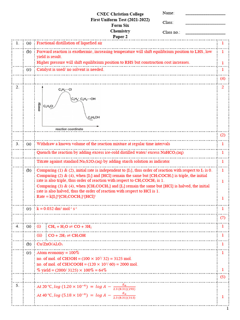 Chemistry Form Six Uniform Test 2021 | PDF | Hydroxide | Chemical ...
