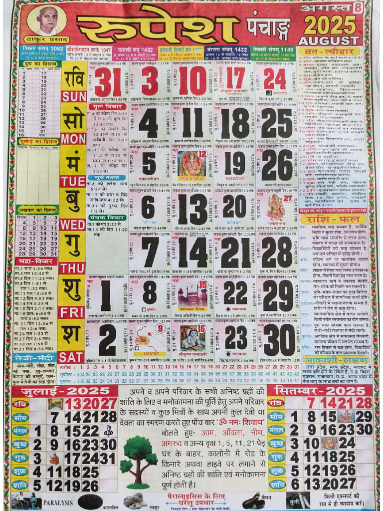 Thakur Prasad Calendar 2025 August | PDF