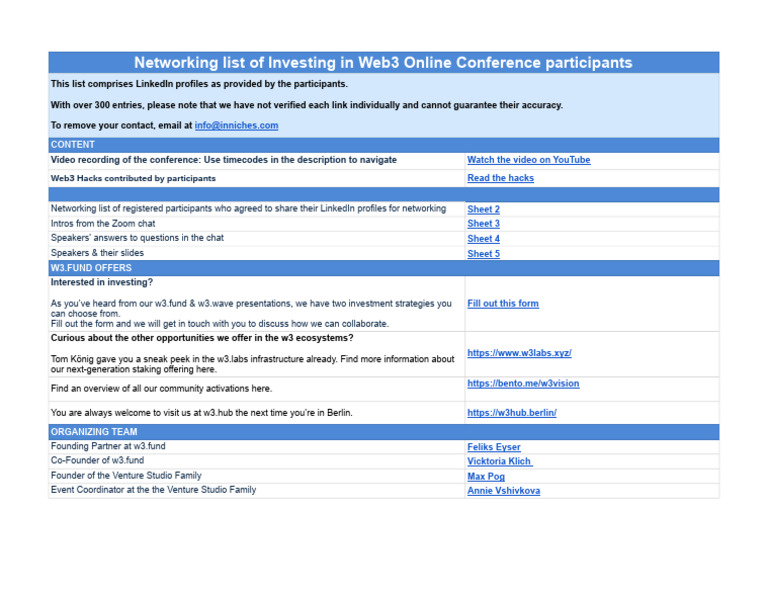 Web3 Conference Networking List | PDF