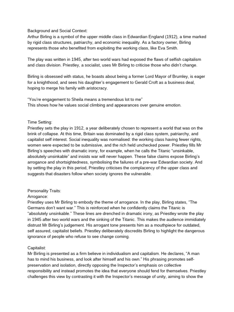 Character Analysis: MR Birling Aic | PDF | Social Psychology