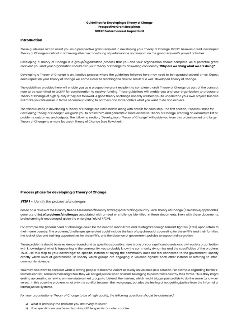 Theory of Change Development Guidelines | PDF | Evidence | Theory