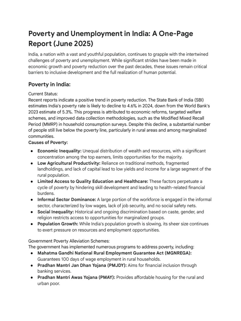 Poverty and Unemployment in India 2025 | PDF | Poverty | Poverty ...