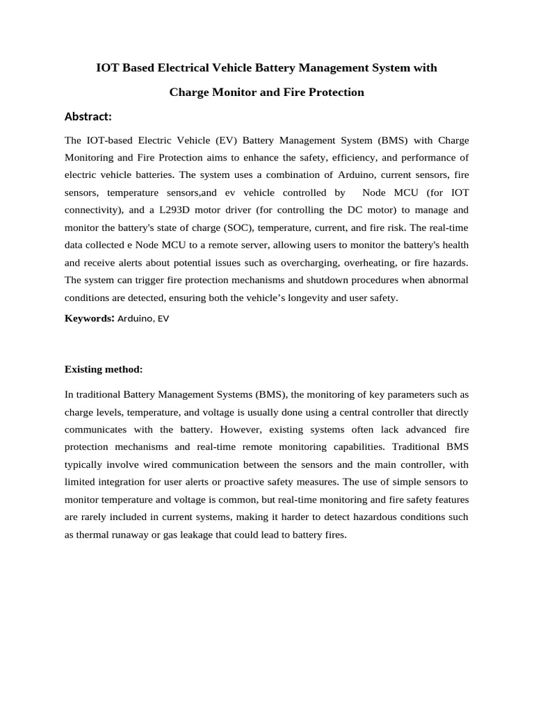 IoT EV Battery Management System Report | PDF | Internet Of Things ...