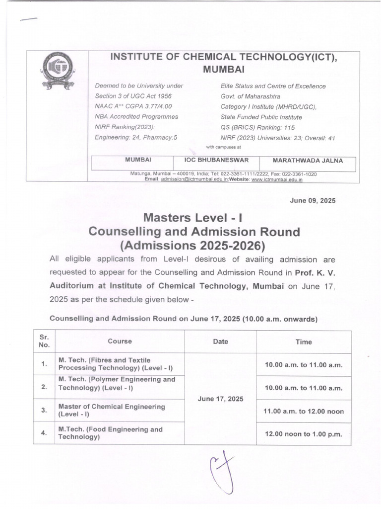 ADMISSIONNEWS 09-06-2025 Level I Masters All Branches Counselling and ...