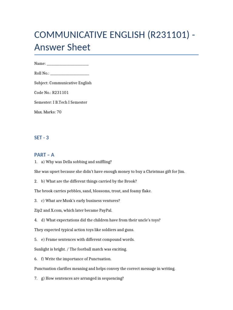 Communicative English Semester 1 Answers | PDF | Language Mechanics ...