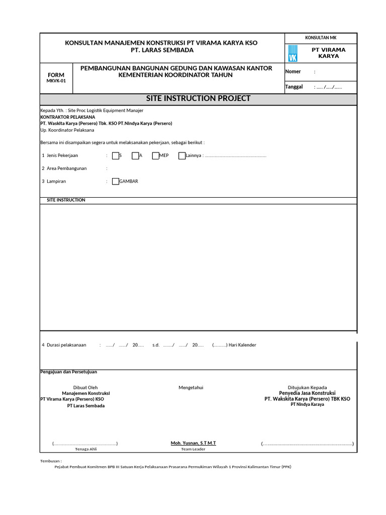 Contoh Site Instruction Proyek Konstruksi | PDF