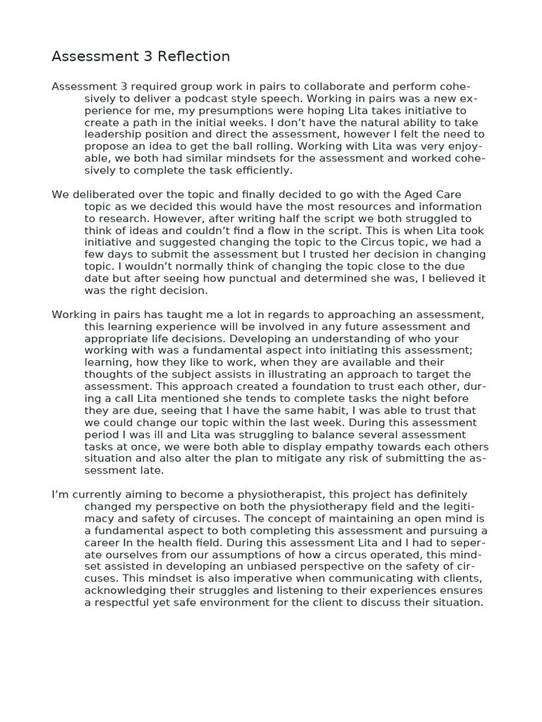 Reflection on Collaborative Assessment | PDF | Human Communication ...