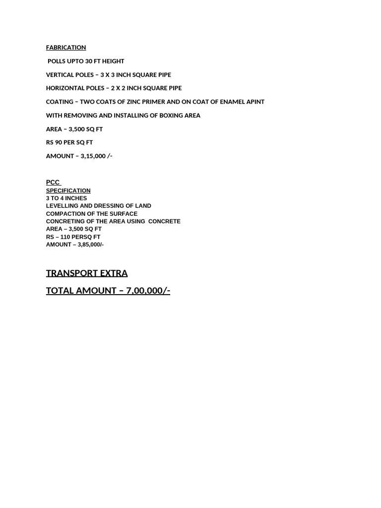 Fabrication and PCC Quotation | PDF