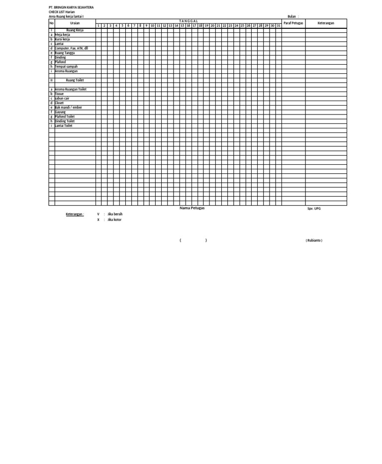 Checklist Kebersihan Ruang Kerja | PDF