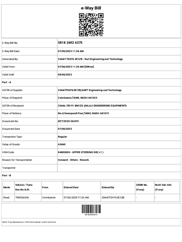 E-Way Bill for HSN 84803000 | PDF