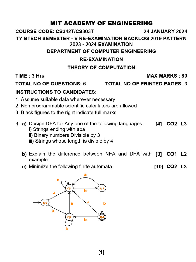CS342T Theory of Computation Exam Guide | PDF | Regular Expression ...