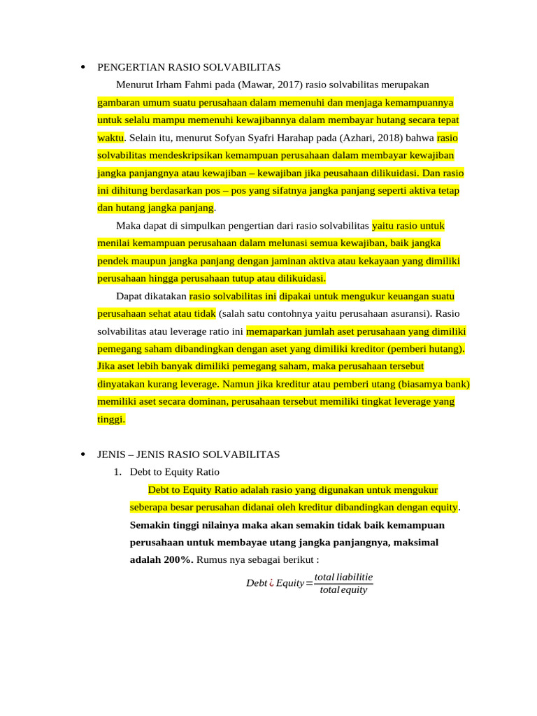 Pengertian dan Jenis Rasio Solvabilitas | PDF
