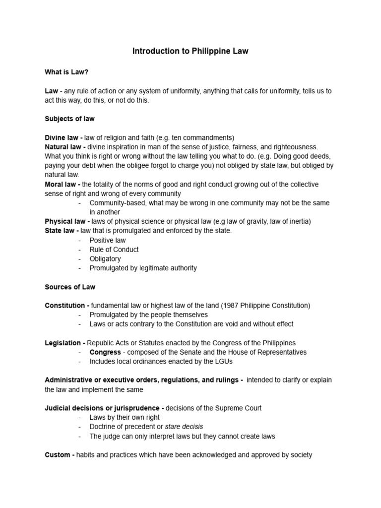 Introduction To Philippine Law | PDF | Law Of Obligations | Tort