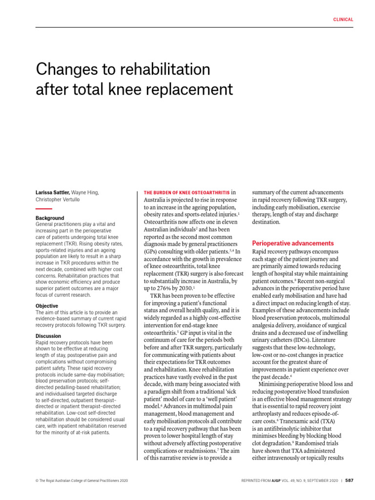 Changes To Rehabilitation After Total Knee Replacement | PDF | Physical ...