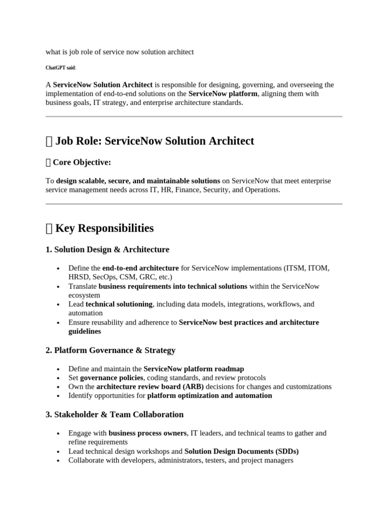 Role of ServiceNow Solution Architect | PDF | Cloud Computing | Mobile App