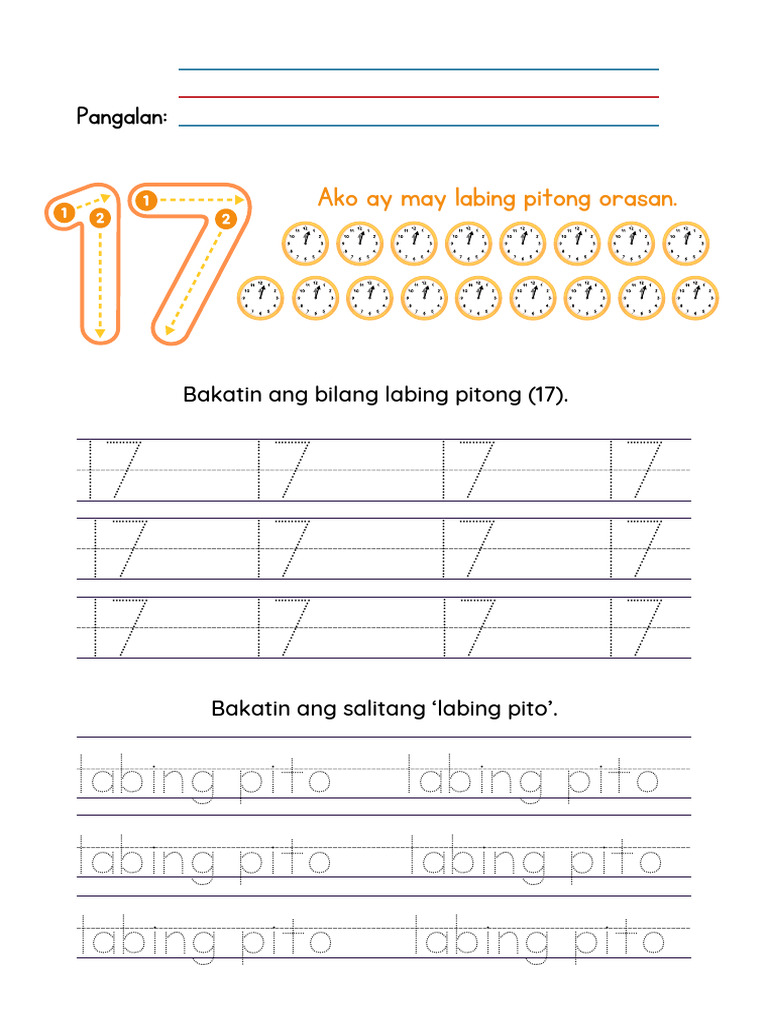 Tracing and Writing Number 17 | PDF