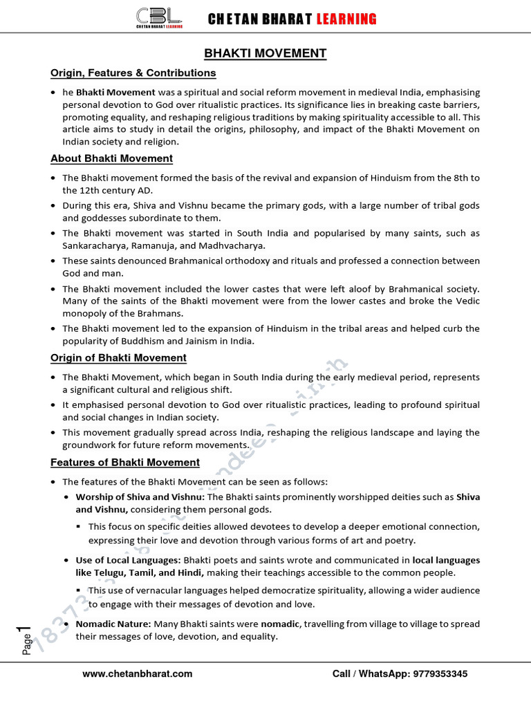 Bhakti Movement: Origins and Impact | PDF | Bhakti | Bhakti Movement