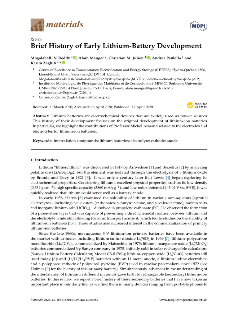 Early Development of Lithium Batteries | PDF | Lithium Ion Battery ...