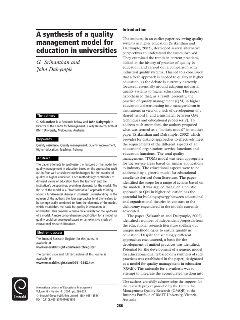 Quality Management Model for Universities | PDF | Learning | Knowledge
