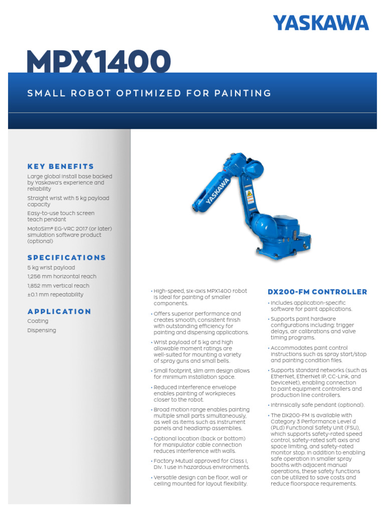 MPX1400 Painting Robot Overview | PDF | Manufactured Goods | Electrical ...