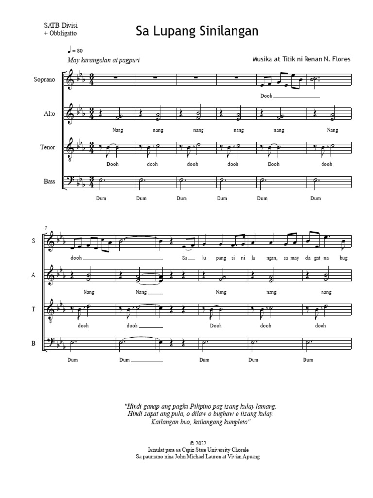 Sa Lupang Sinilangan (SATB) Flores | PDF