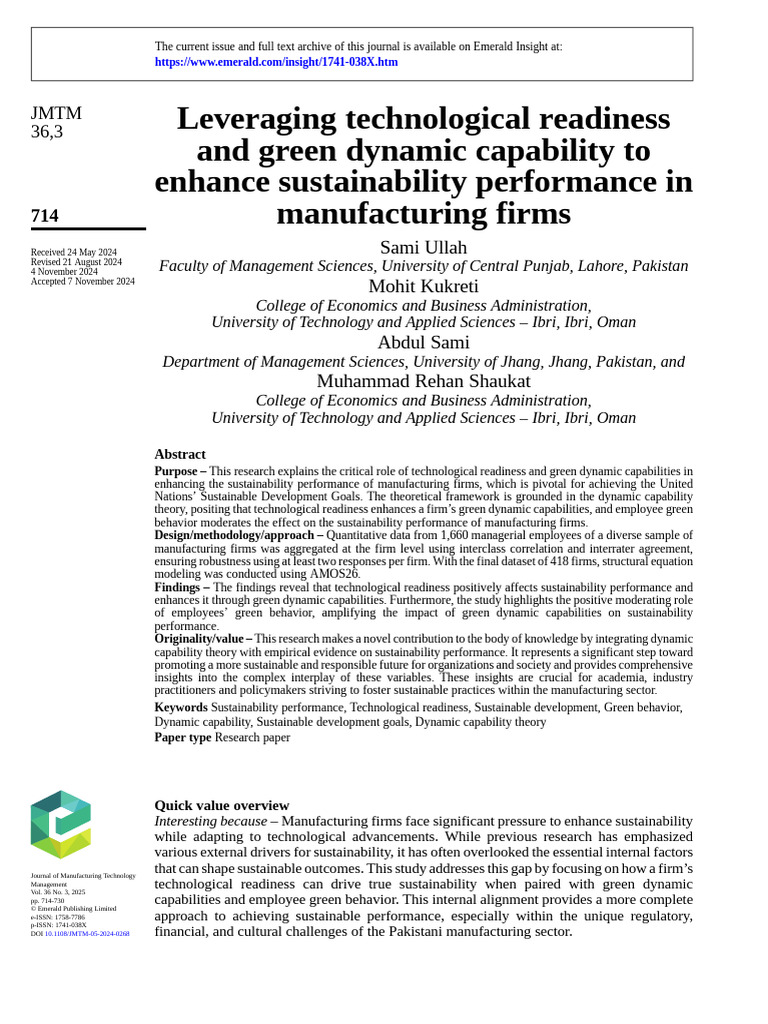 JMTM-05-2024-0268 - Proof 714..730 | PDF | Sustainability | Cronbach's ...