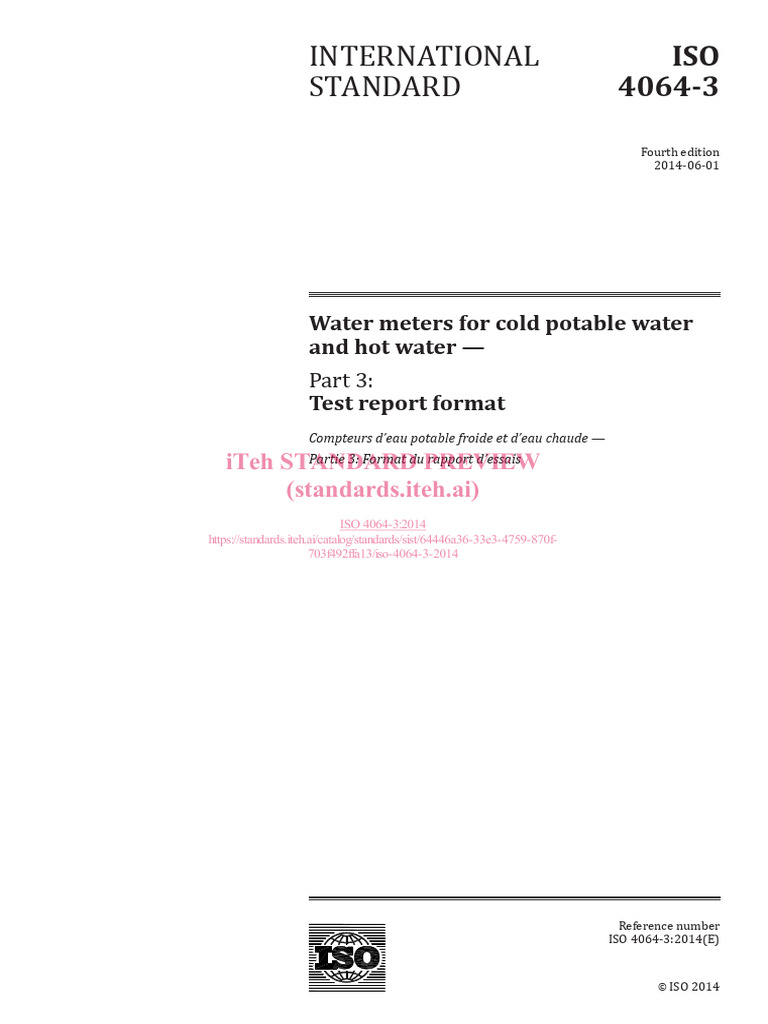 ISO 4064-3: Water Meter Test Report Format | PDF | International ...