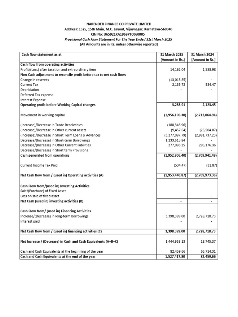 Provisional Cash Flow Statement 2025 | PDF | Cash Flow Statement | Taxes