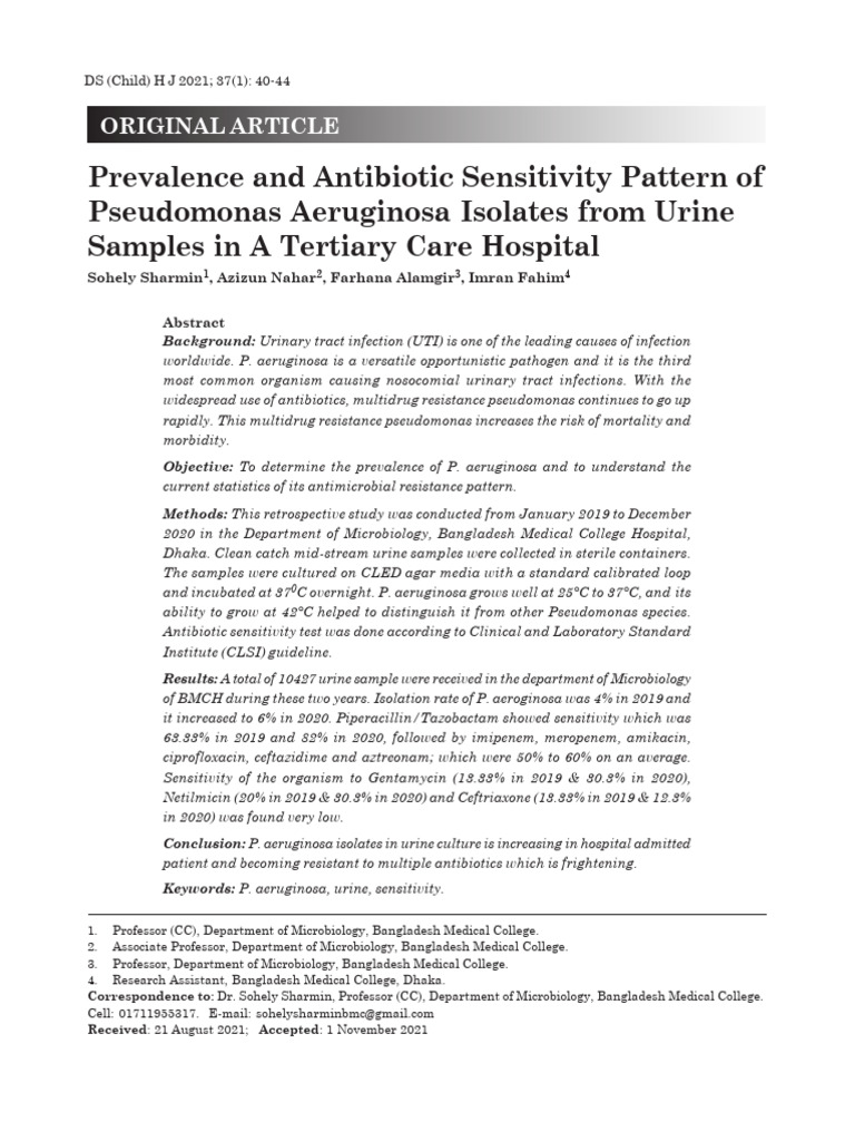 Prevalence and Antibiotic Sensitivity Pattern of P | PDF | Pseudomonas ...