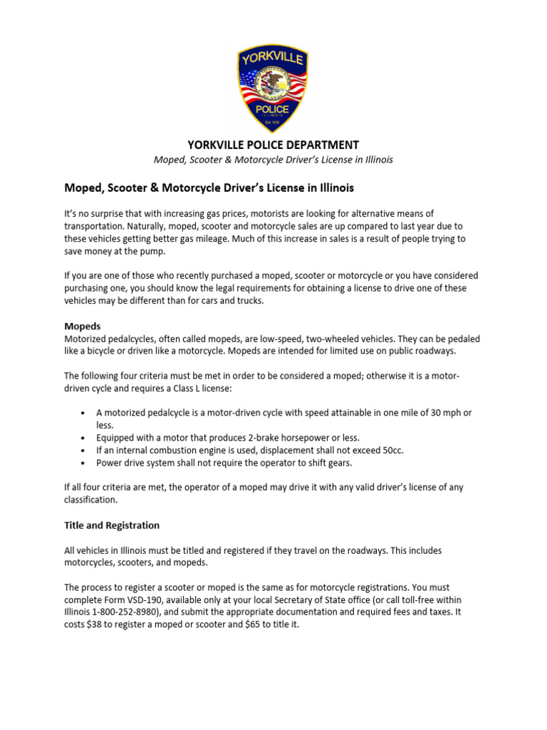 Moped Scooter Motorcycle Drivers License in Illinois | PDF | Motorcycle ...