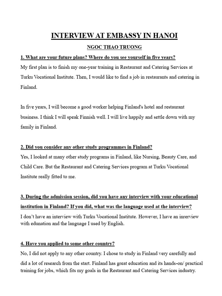 Embassy Interview for Study in Finland | PDF