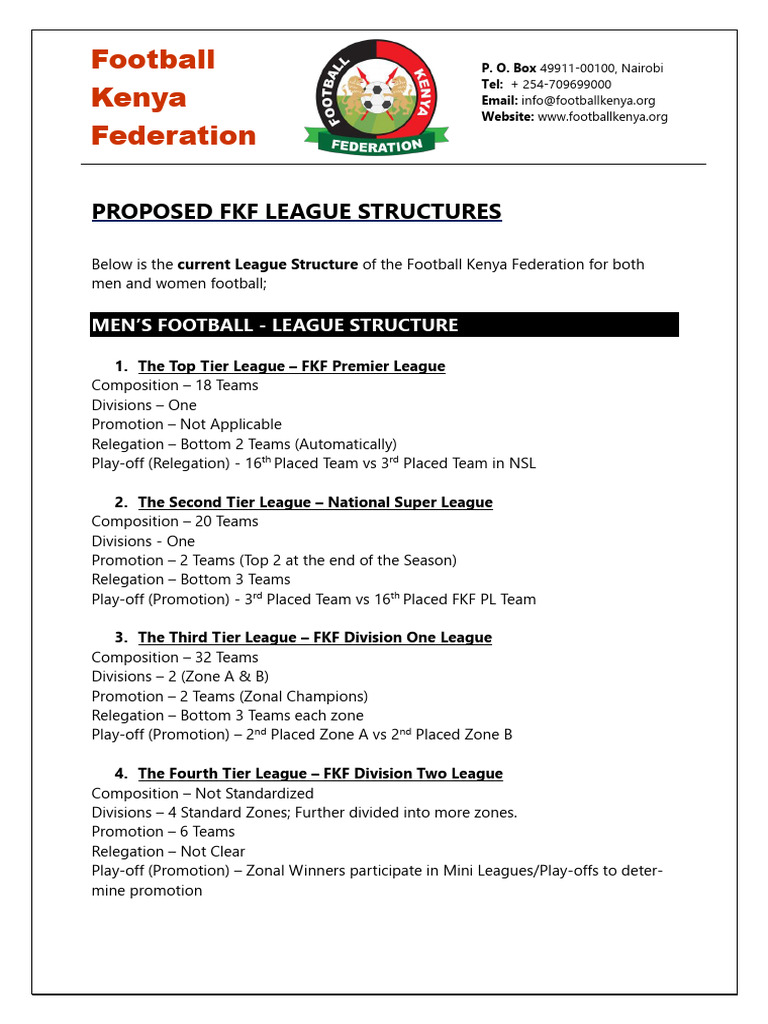 FKF Proposed League Structures 2025 | PDF | Association Football ...