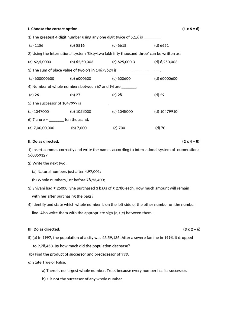 Math Quiz: Number Concepts and Operations | PDF