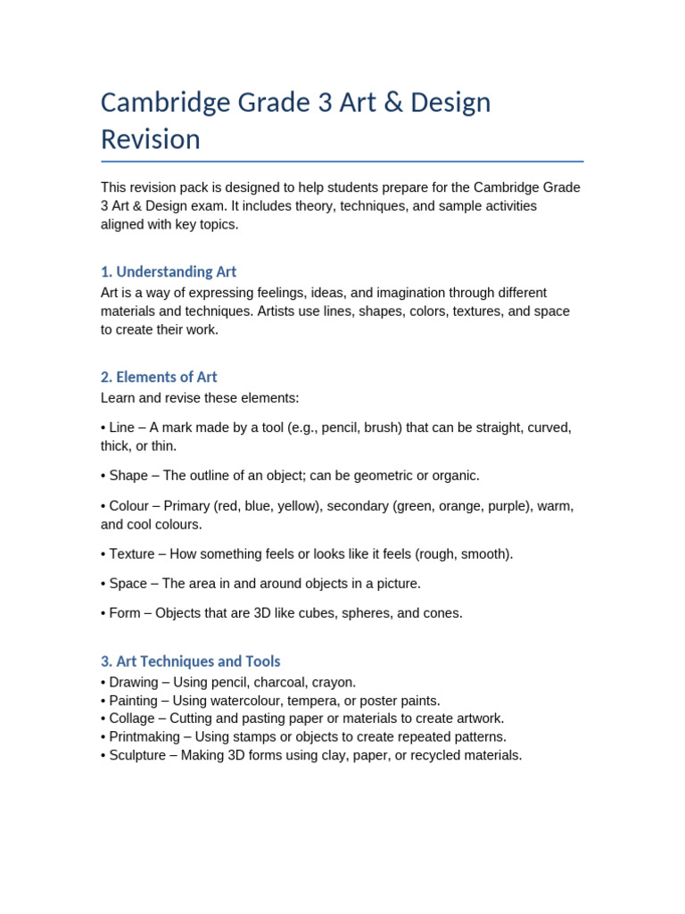 Grade 3 Art & Design Revision Guide | PDF