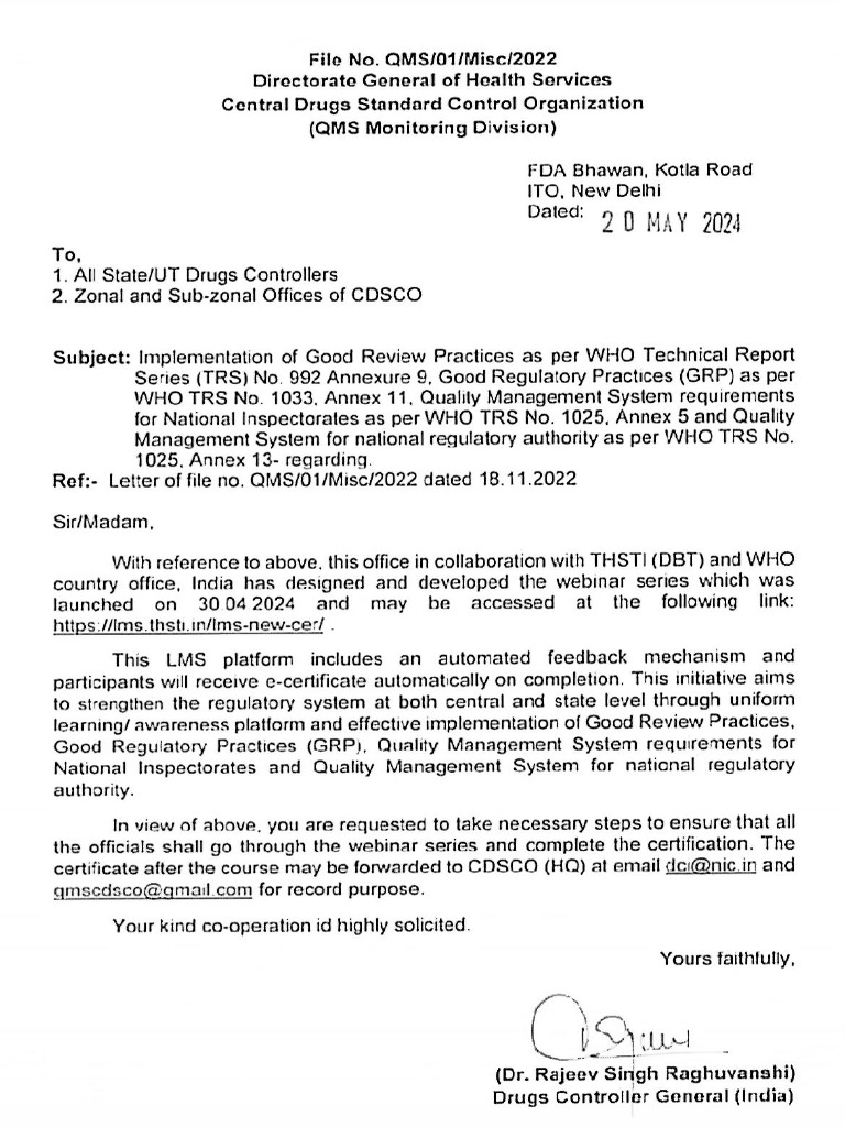 DCGI Letter DTD 20th May, 2024 | PDF