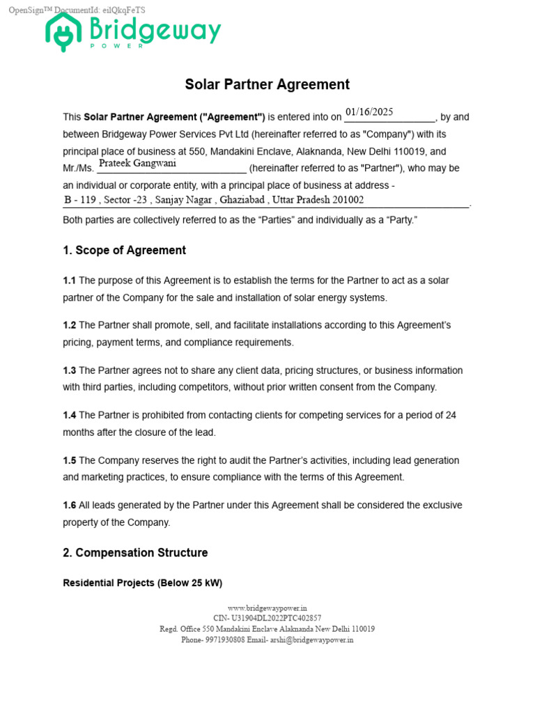 Solar Partner Agreement Overview | PDF | Indemnity | Receipt