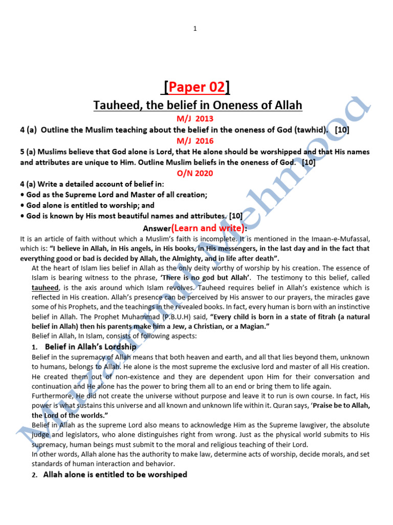 Understanding Tauheed in Islam | PDF | Prophets And Messengers In Islam ...
