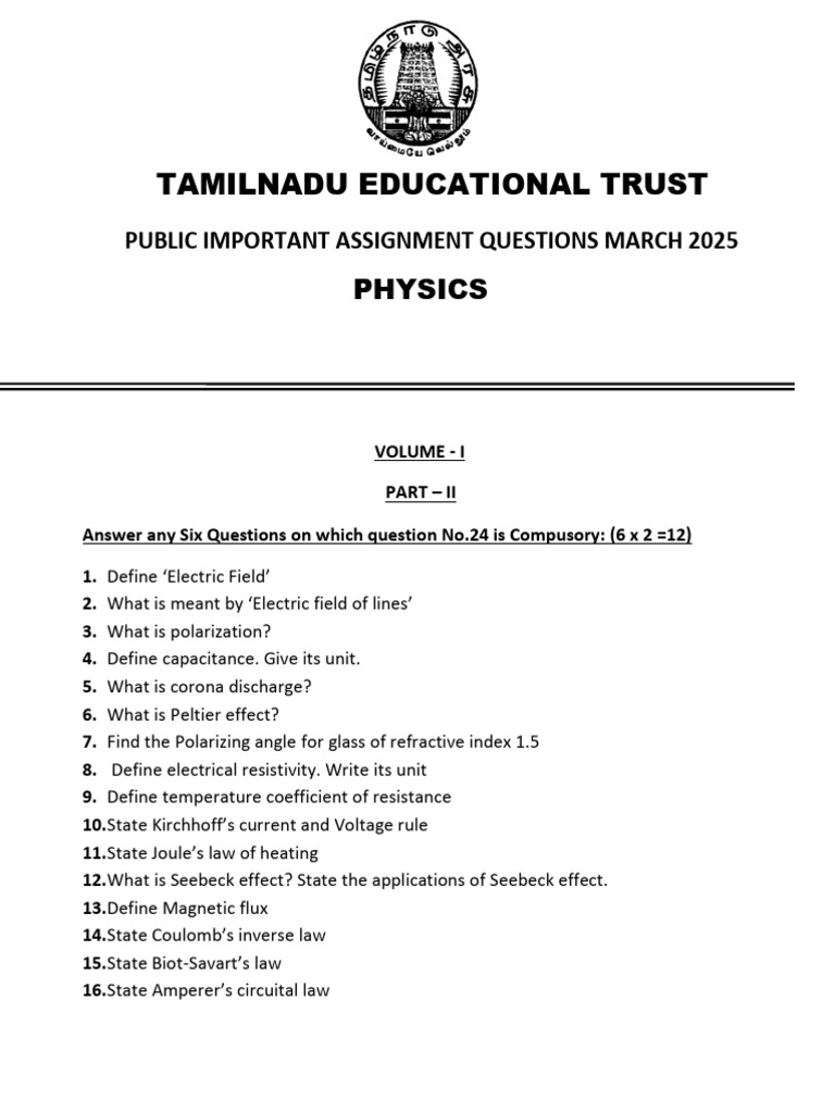 Class 12 Physics Important Questions 2025 | PDF | Electron | Magnetic Field