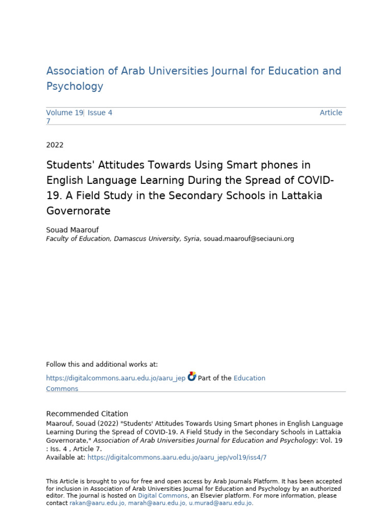 Students Attitudes Towards Using Smart Phones in English Languag | PDF ...