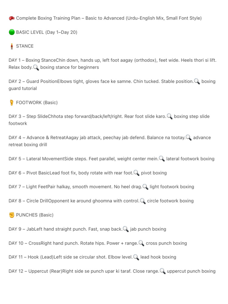 ? Complete Boxing Training Plan - Basic To Advanced (Urdu-English | PDF ...