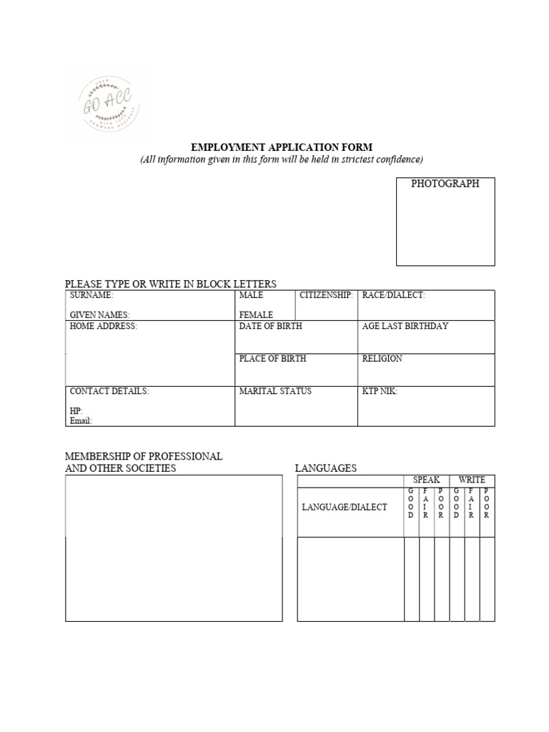 Employment Application Form Template | PDF | Salary | Employment