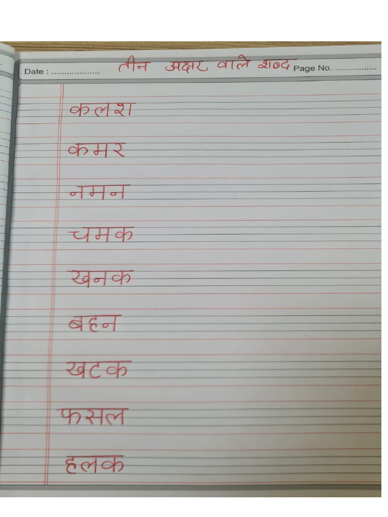 Hindi Notebook - Teen Akshar Wale Shabd | PDF